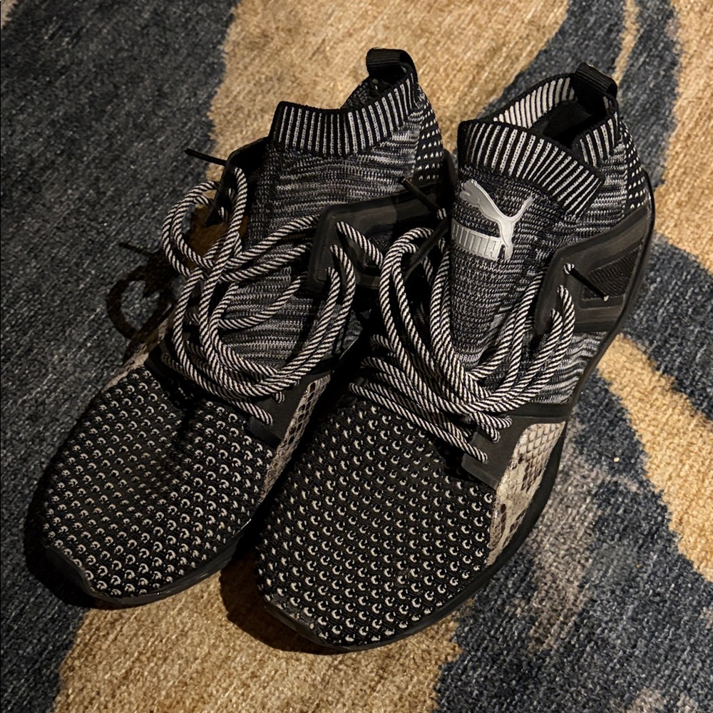 Puma Black & White Knit High-Top Sneakers